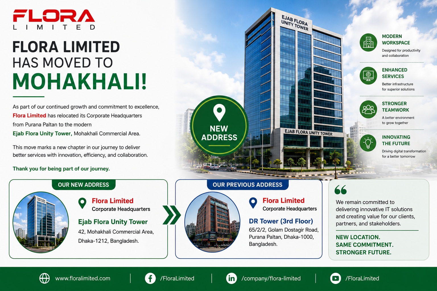 FLORA LIMITED HAS RELOCATED AT NEW ADDRESS